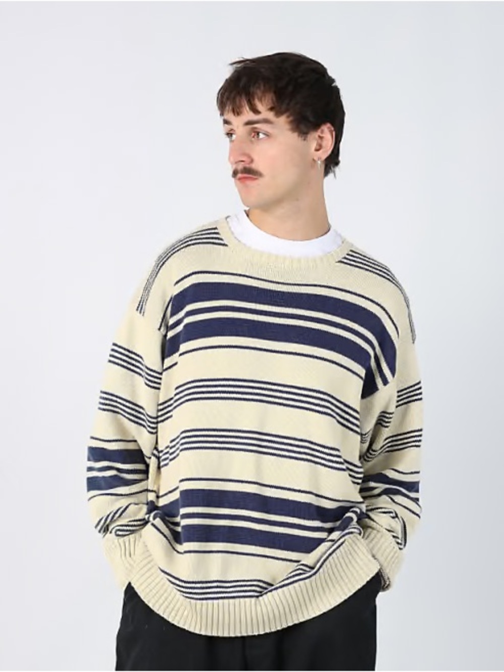 Polo by Ralph Lauren Cream and Navy Striped Crew Sweater